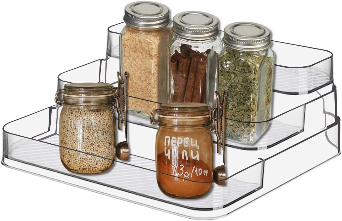 No assembly required, transparent three-tier acrylic spice rack, suitable for cabinets, kitchens, or bathrooms - Image 2