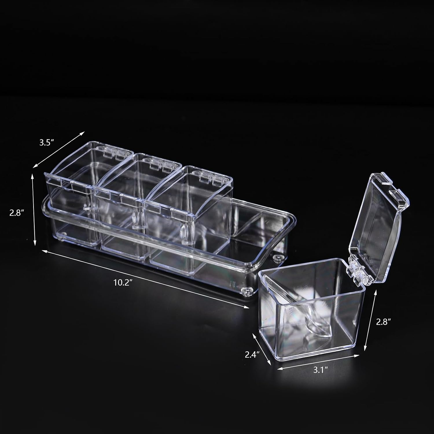 4-Compartment Transparent Spice Container Set with Lid, Includes Spoon, Acrylic Material - Image 2