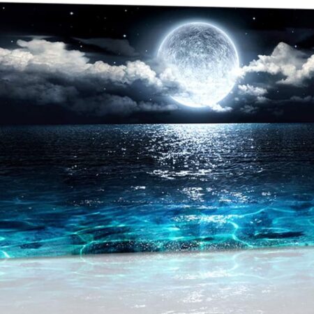 Wall Art Moon Sea Ocean Landscape Picture Canvas Wall Art Print Paintings Modern Artwork for Living Room Wall Decor and Home Décor Framed Ready to Hang,1inch Thick Frame, Waterproof Artwork.