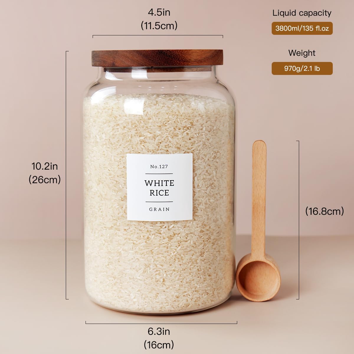 2 PCS Large Glass Jar with Airtight Lid, Glass Food Storage Jars for Tea,Spice,Cereal, Egg,Flour,Coffee and More(1 gallon/4000 ml) - Image 2