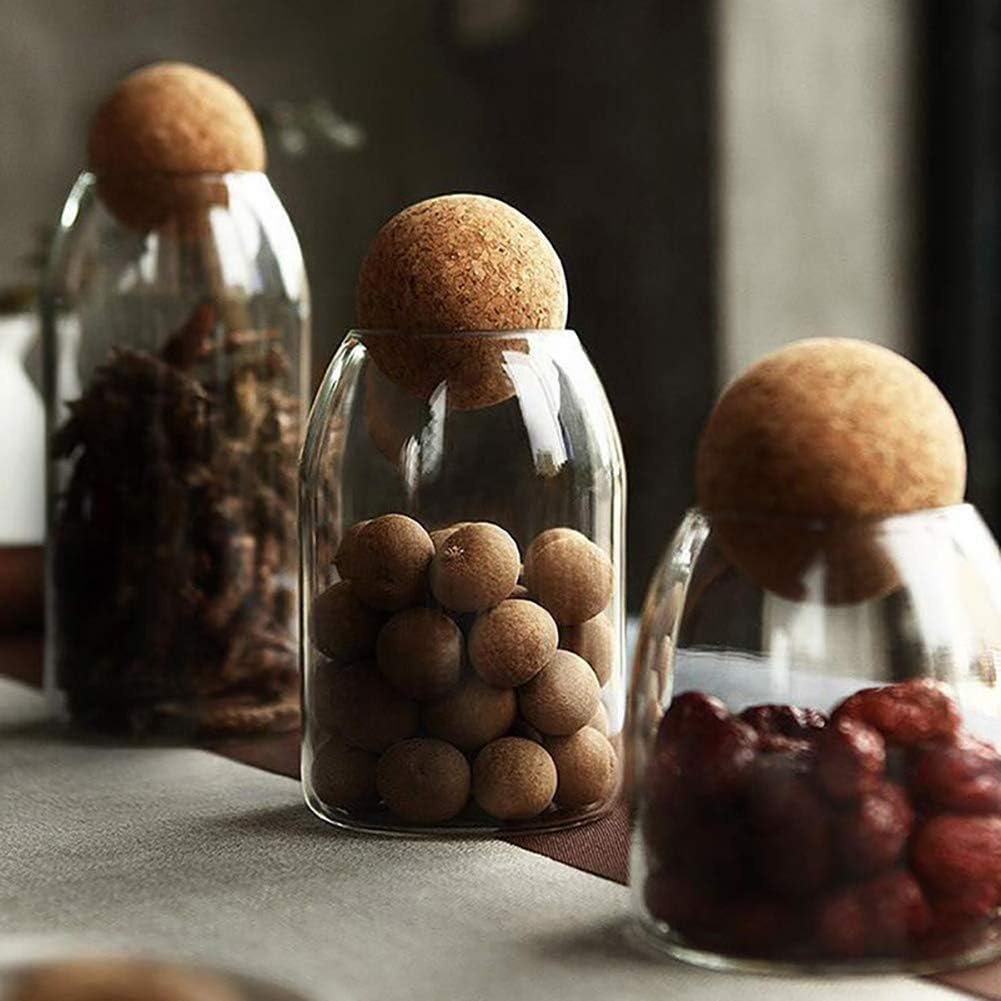 550ML/18Oz Glass Storage Container with Ball Cork, Cute Decorative Organizer Bottle Canister Jar with Air Tight Wood Lid for Food, Coffee, Candy, Bathroom Apothecary Cotton Swab Qtip Holder - Image 2