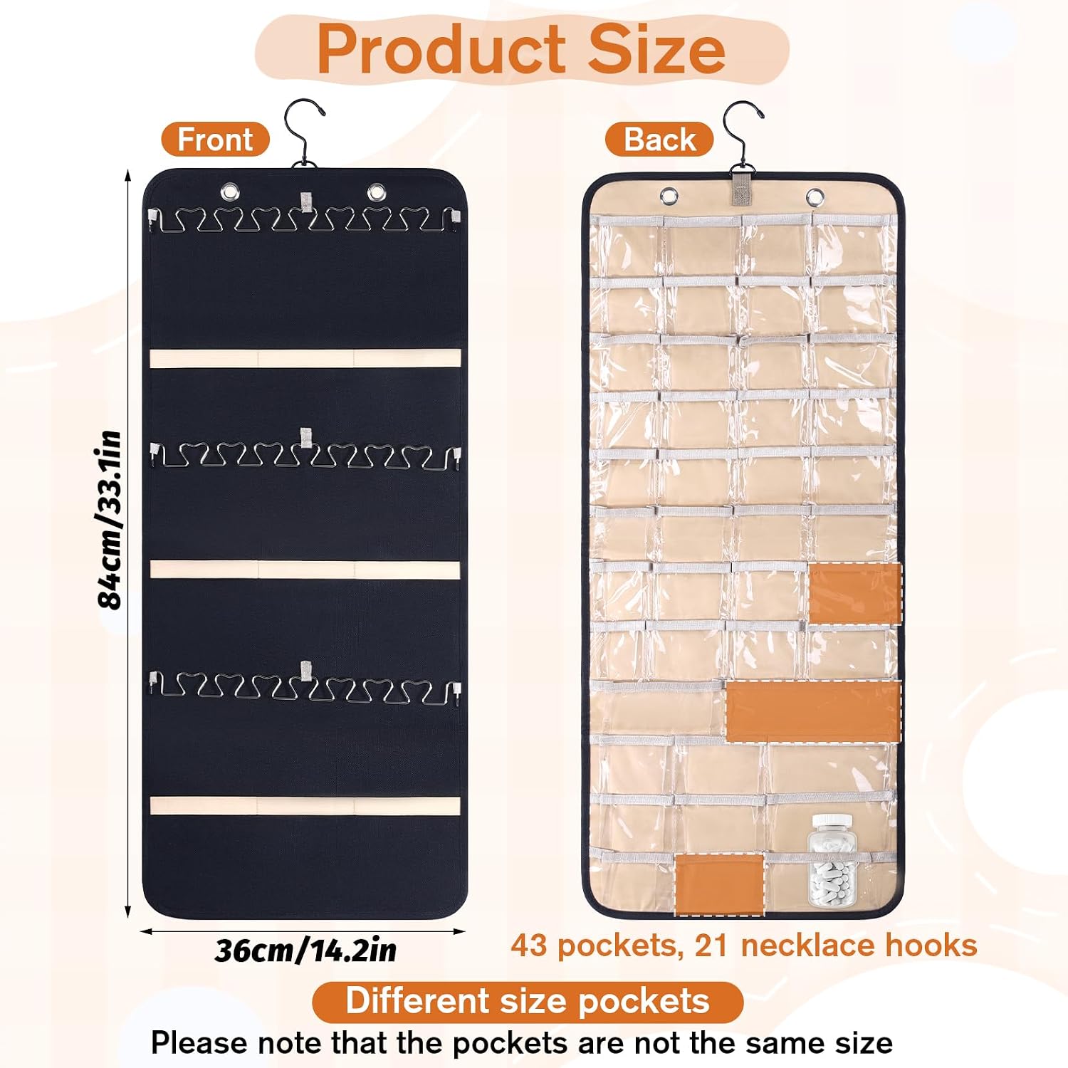 43-Pocket 21-Hook Double-Sided Hanging Jewellery Organiser - Image 2