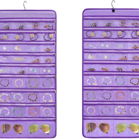 68-Pocket Zippered Travel Purple Hanging Jewellery Organiser