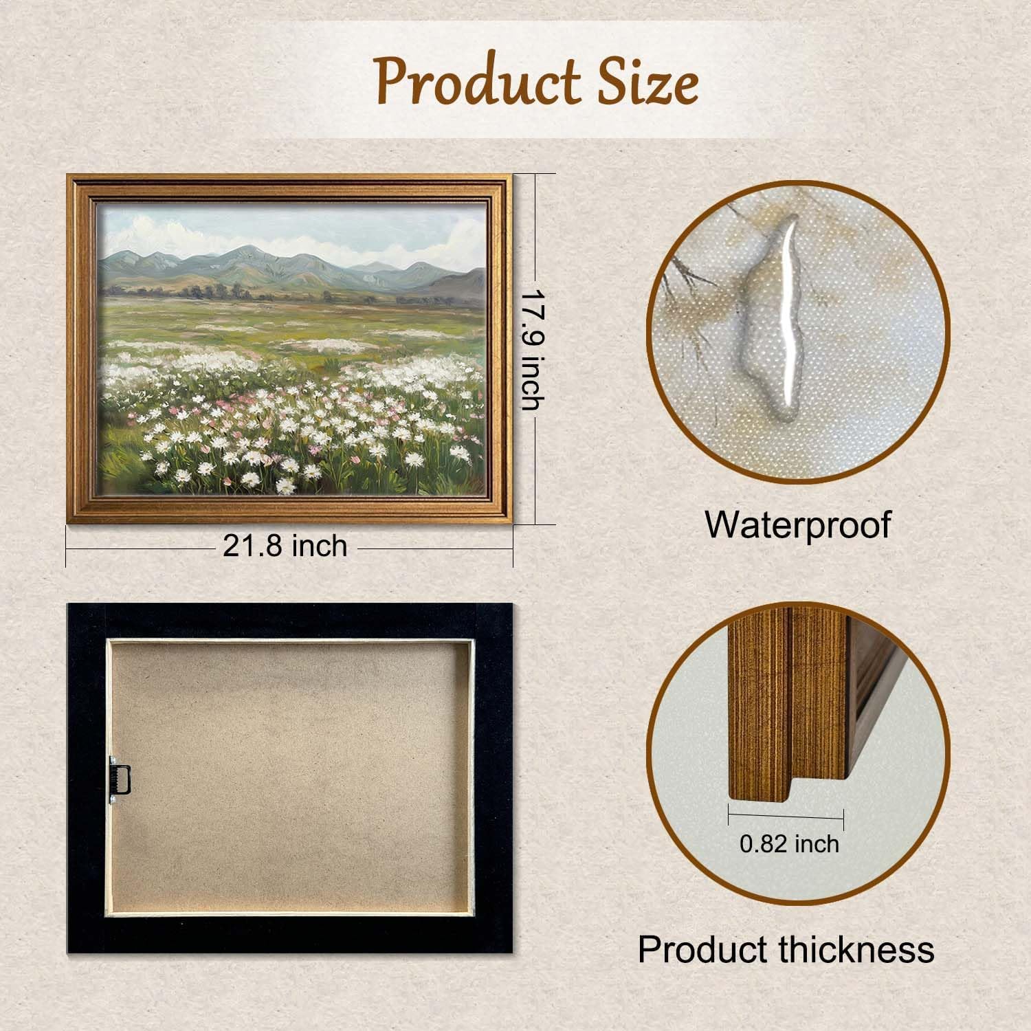 Gold Framed Wall Art Vintage Landscape Wildflowers Mountain Painting Canvas Print for Bedroom Living Room Wall Decor (wildflowers, 20L" x 16W") - Image 2