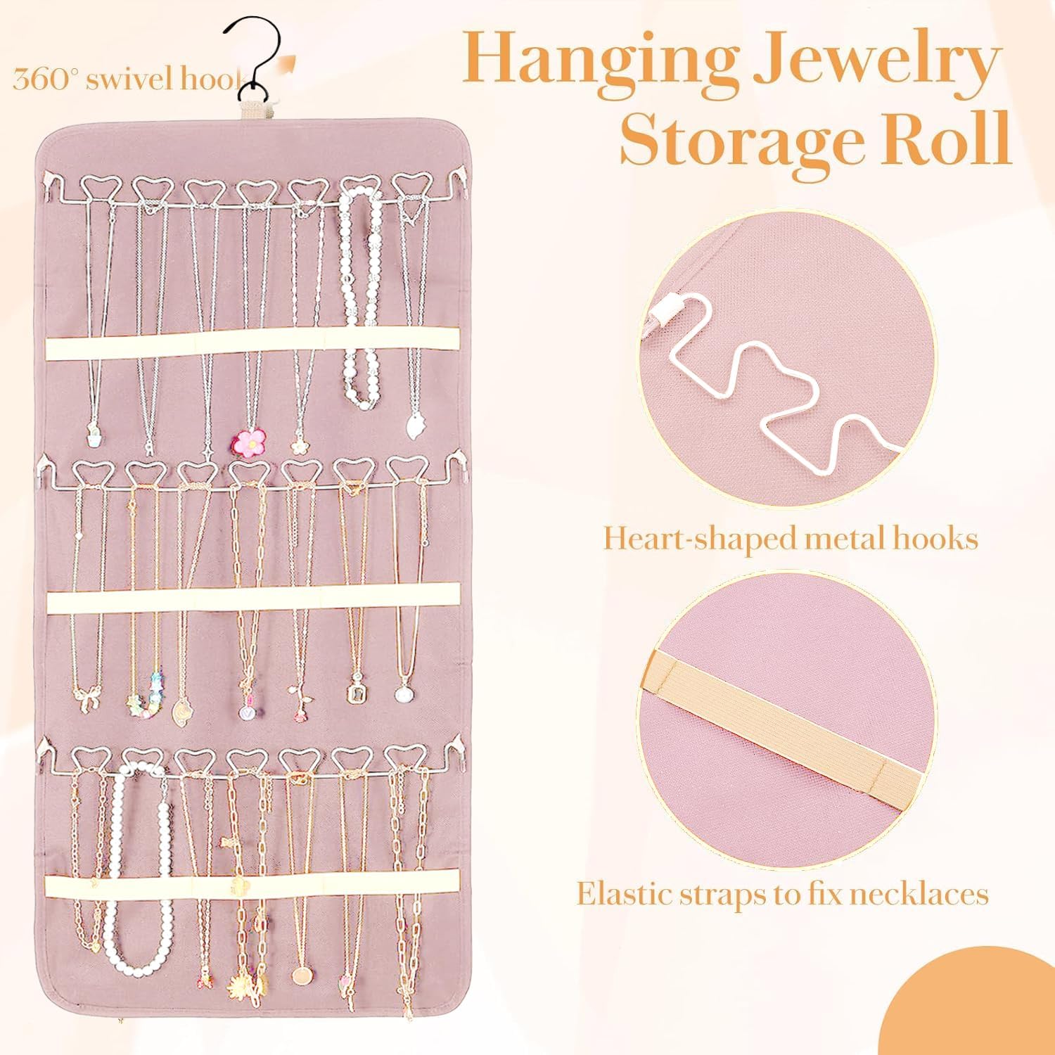 Metal-Hook Pink Large Hanging Jewellery Organiser - Image 2