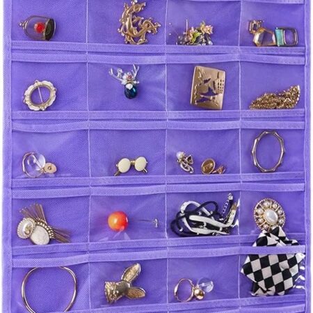 80-Pocket Double-Sided Purple Hanging Jewellery Organiser