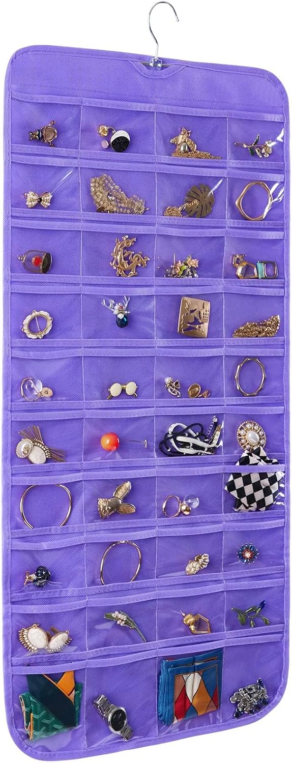 80-Pocket Double-Sided Purple Hanging Jewellery Organiser