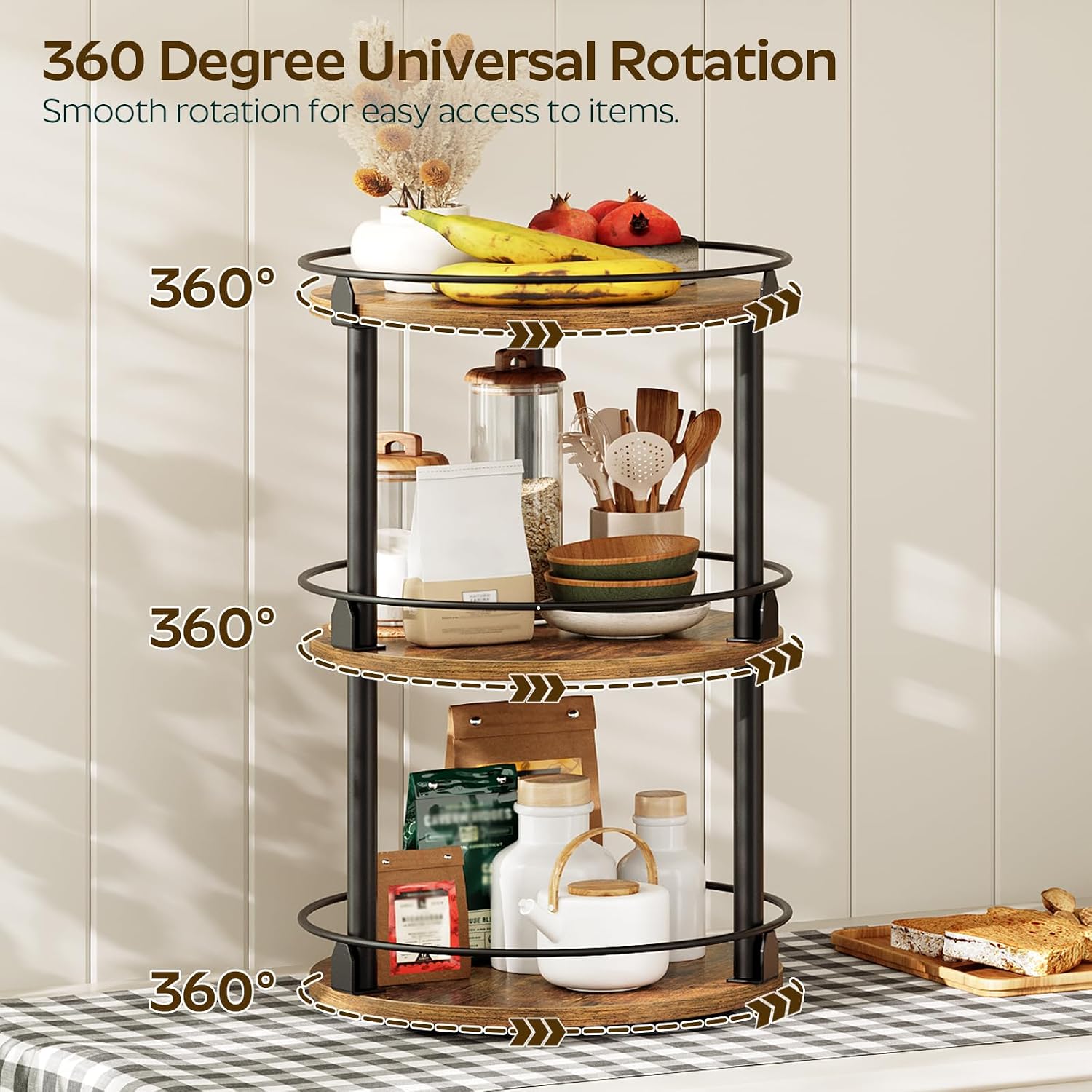 Three-tier rotating industrial-style spice rack, suitable for cabinets and countertops - Image 2