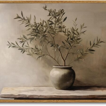 Framed Wall Art for Living Room Rustic Olive Branch Still Life Wall Decor Room Aesthetic Oil Painting Farmhouse Art Prints Minimalist Canvas Décor for Bedroom, Bathroom or Office 12x16In