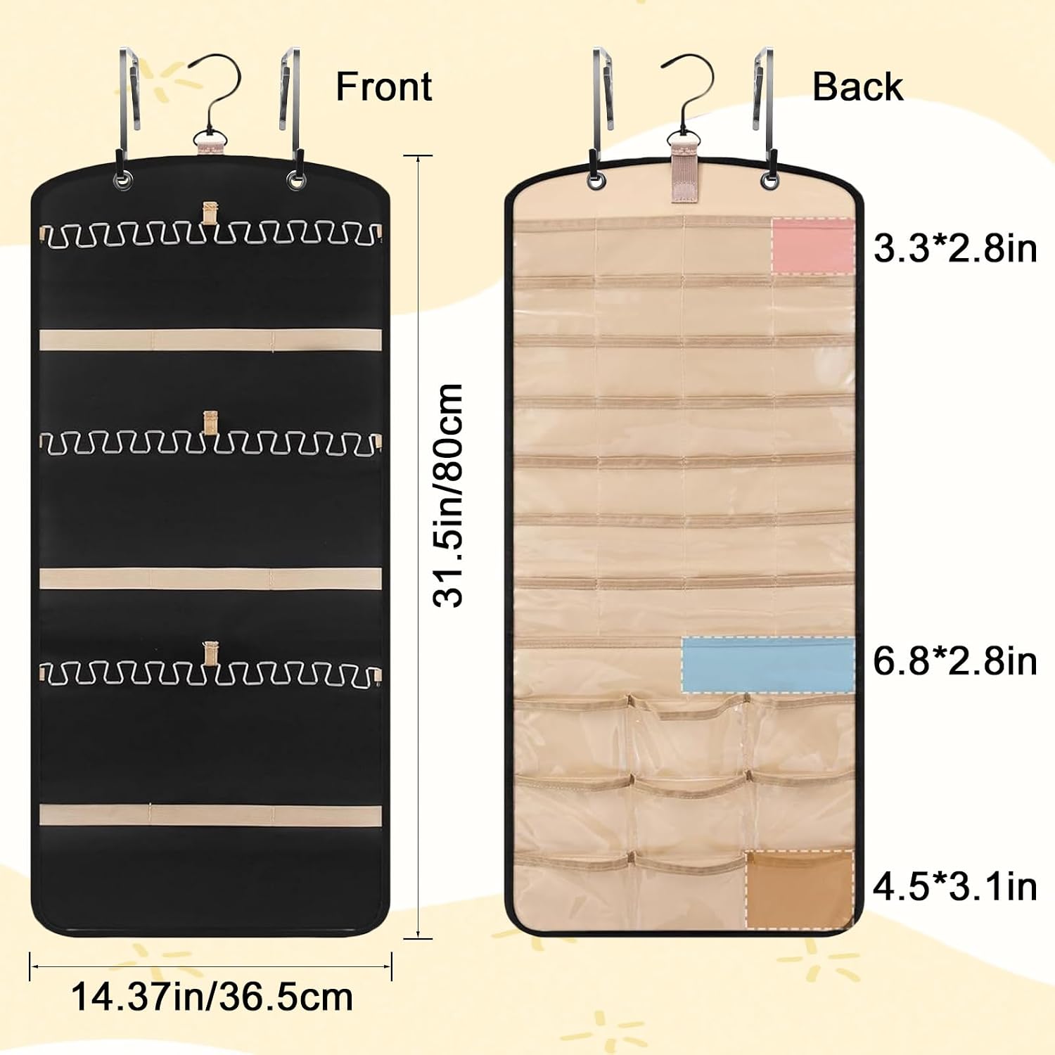 28-Pocket Double-Sided Over-the-Door Hanging Jewellery Organiser - Image 2