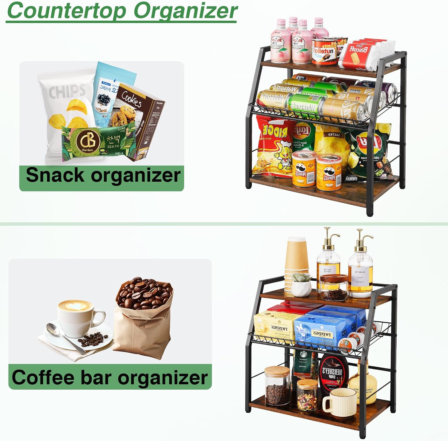 Three-Layer Wooden Countertop Storage Rack, Suitable for Snacks, Candy, Coffee Stand, Beverage Cans, White (Black Available) - Image 2