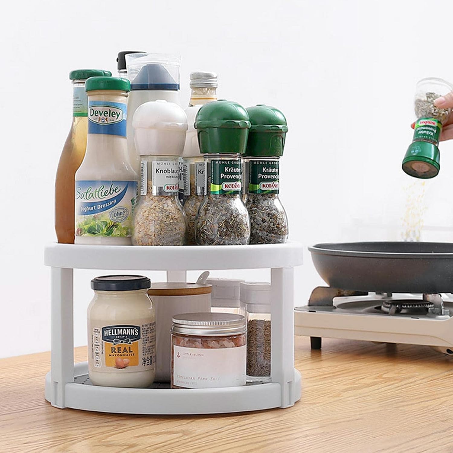 10-inch double-layer non-slip rotating rack, 360-degree rotation, suitable for cabinets and kitchen countertops - Image 2