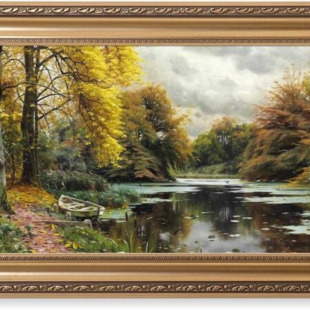 River Landscape , by  Oil Painting Reproductions.  Print Stretched Framed size: 36x22