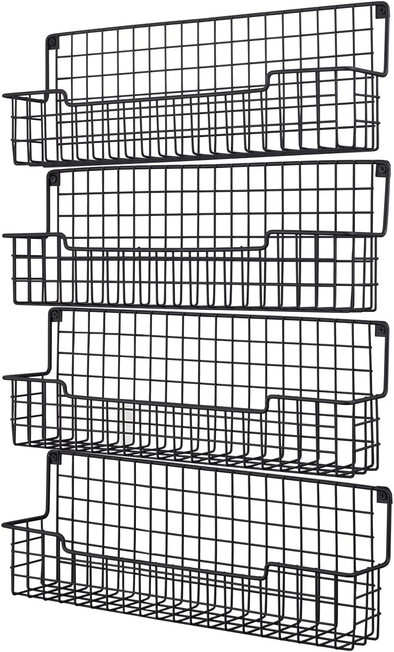 Wall-mounted spice rack set (4 pieces), black, space-saving cabinet/hanging rack