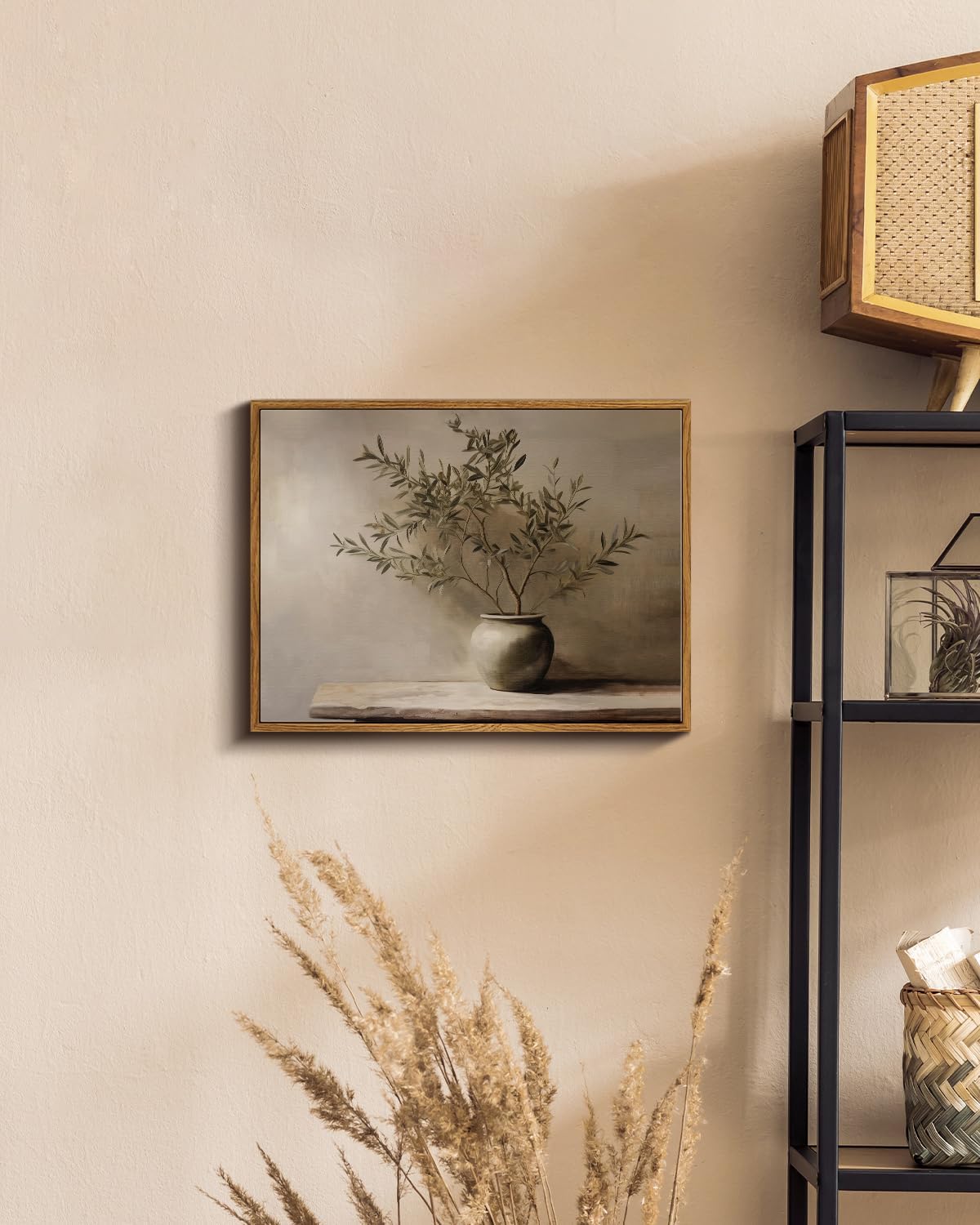 Framed Wall Art for Living Room Rustic Olive Branch Still Life Wall Decor Room Aesthetic Oil Painting Farmhouse Art Prints Minimalist Canvas Décor for Bedroom, Bathroom or Office 12x16In - Image 2