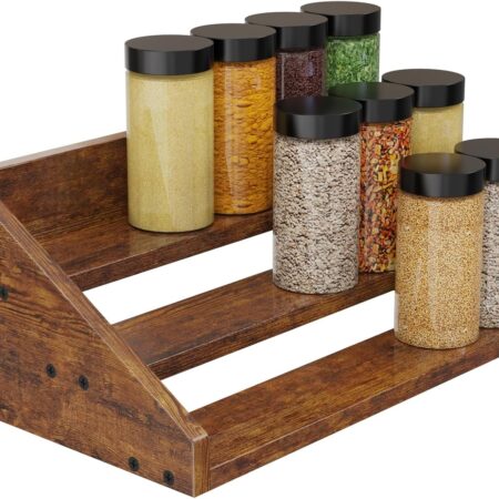 Three-tier ultra-sturdy wooden display rack/spice rack, vintage style, suitable for countertops and cabinets