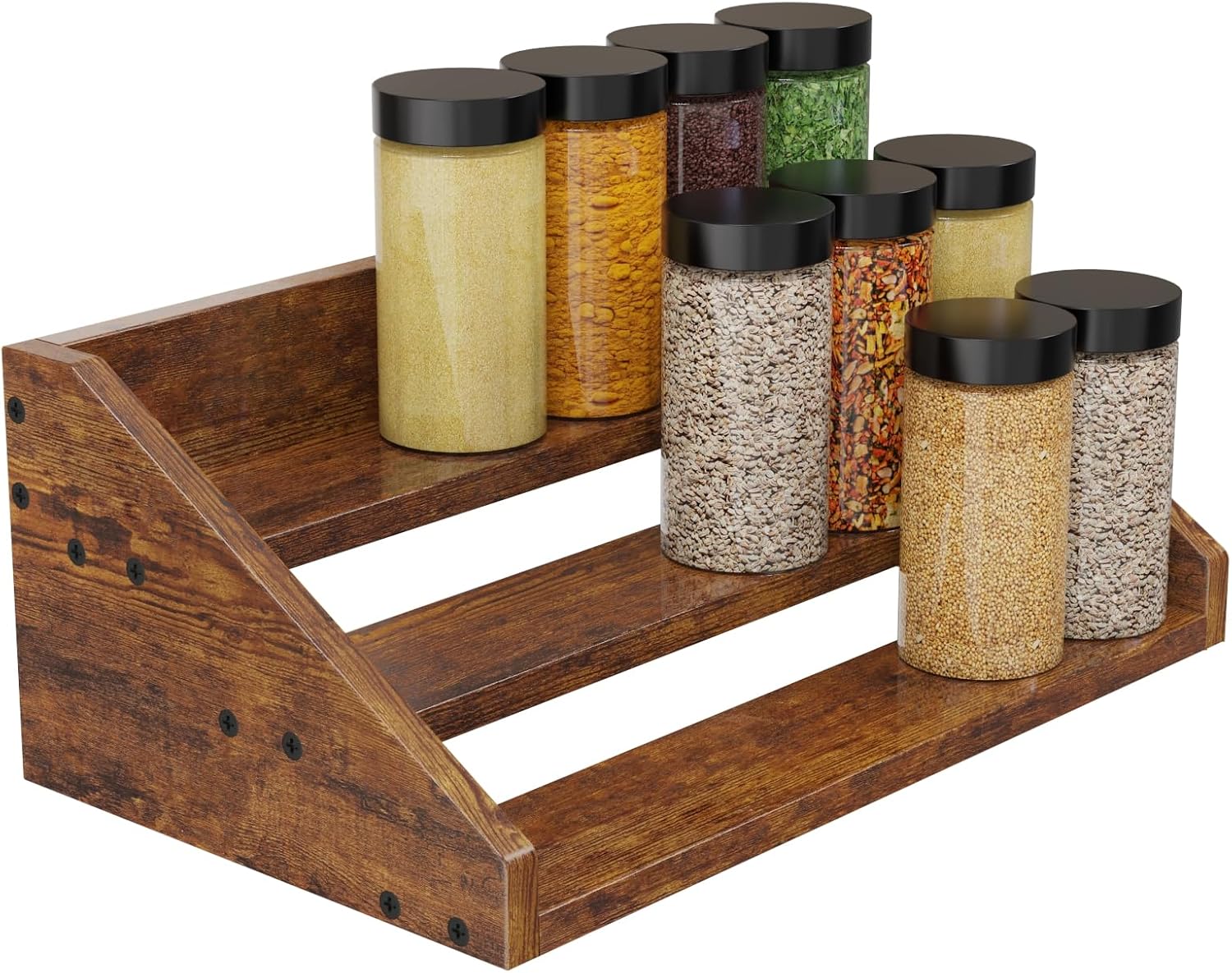 Three-tier ultra-sturdy wooden display rack/spice rack, vintage style, suitable for countertops and cabinets
