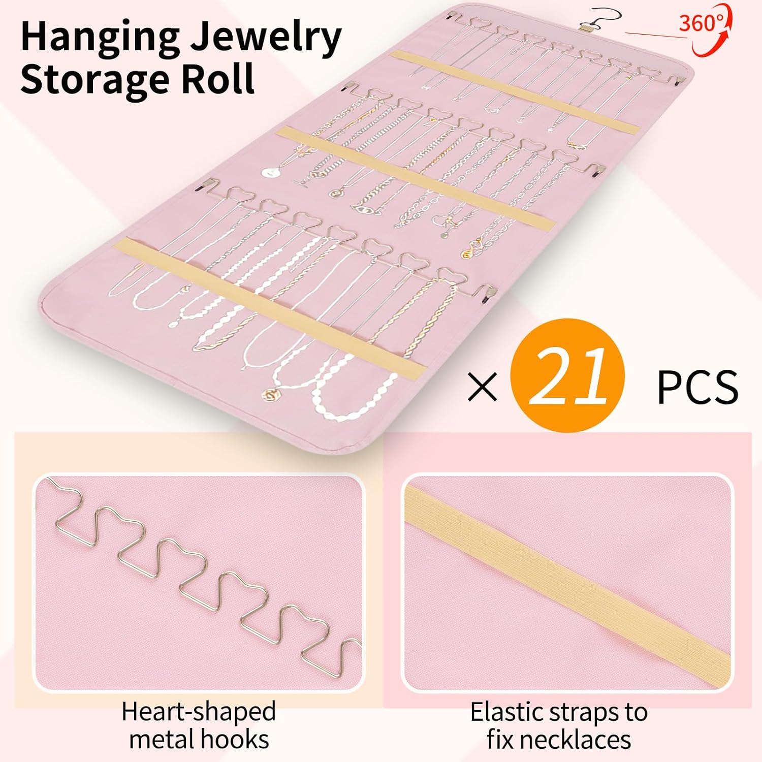 48-Pocket Hook Pink Hanging Jewellery Organiser - Image 2