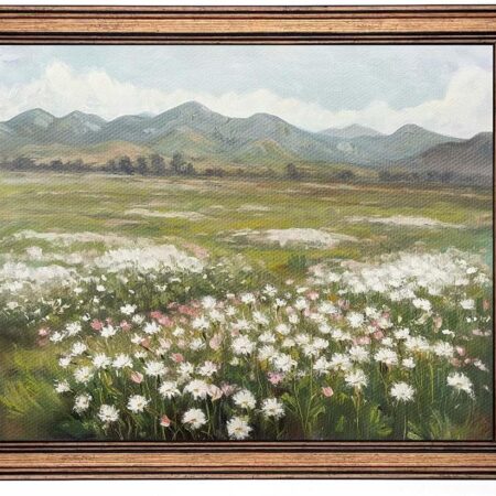 Gold Framed Wall Art Vintage Landscape Wildflowers Mountain Painting Canvas Print for Bedroom Living Room Wall Decor (wildflowers, 20L" x 16W")
