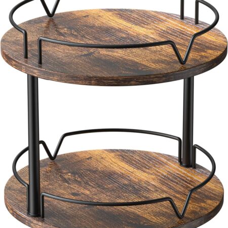 12-inch double-layer wooden rotating spice rack, brown, compact and versatile, suitable for countertops and cabinets