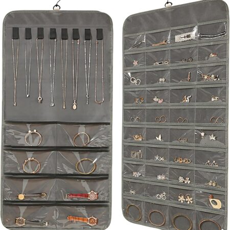 Grey Hanging Jewellery Organiser with Pockets