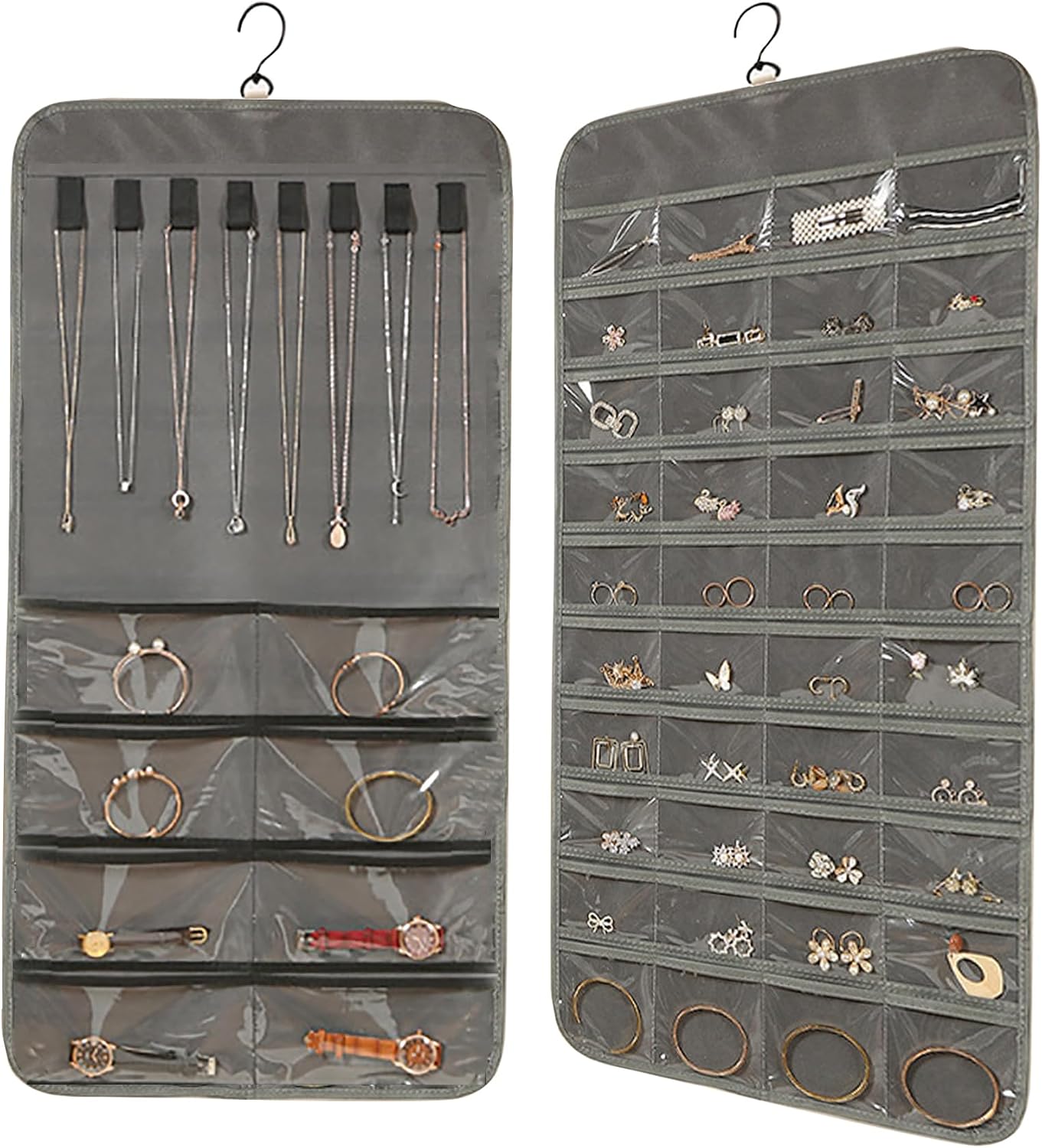 Grey Hanging Jewellery Organiser with Pockets
