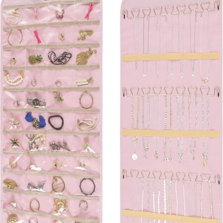 48-Pocket Hook Pink Hanging Jewellery Organiser