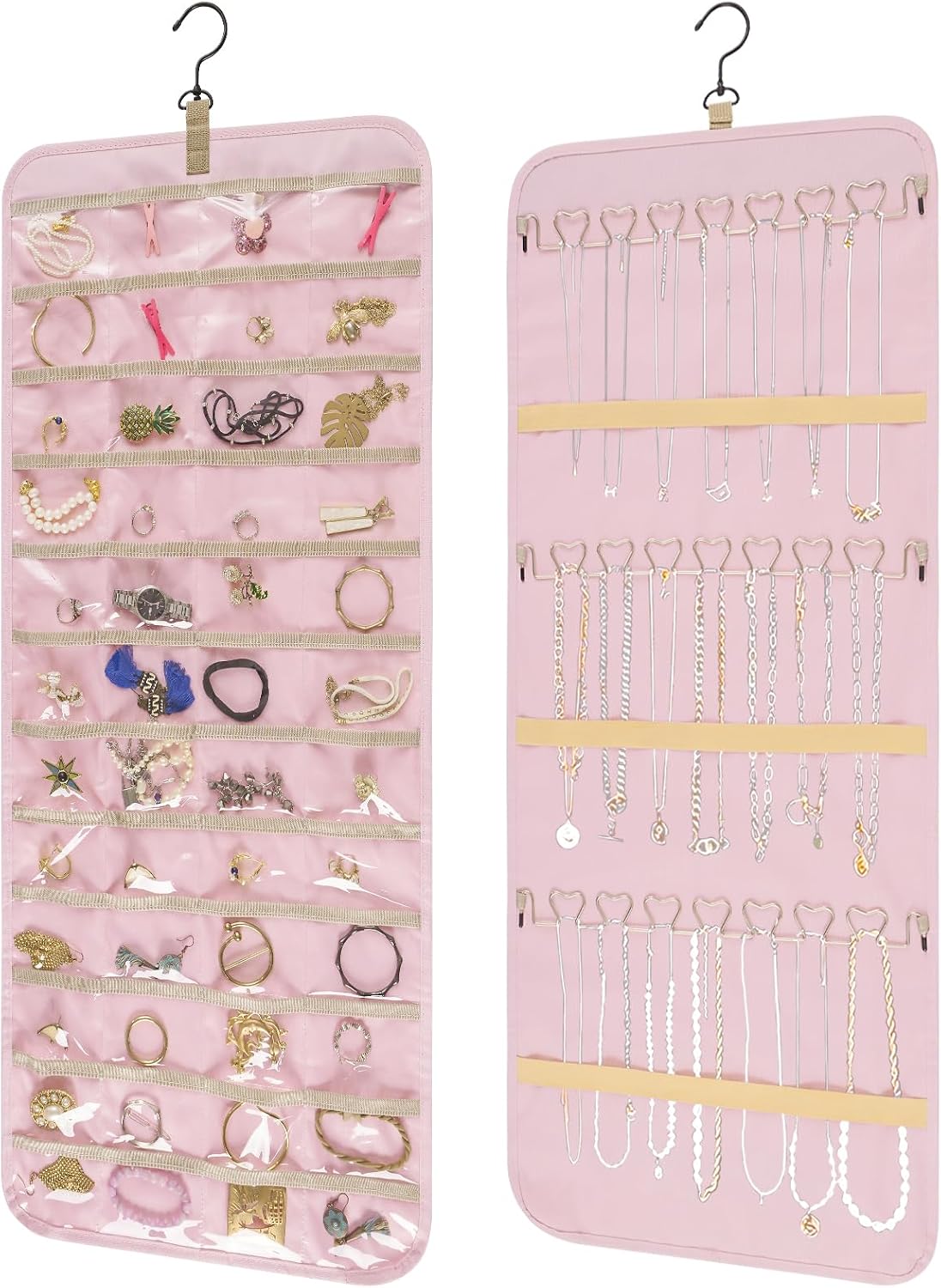 48-Pocket Hook Pink Hanging Jewellery Organiser