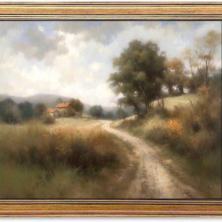 Framed Vintage Wall Art Classical Oil Painting Country Road Canvas Print Kitchen Living Room Farmhouse Wall Decor (Rural Trail, 10L x 8W)