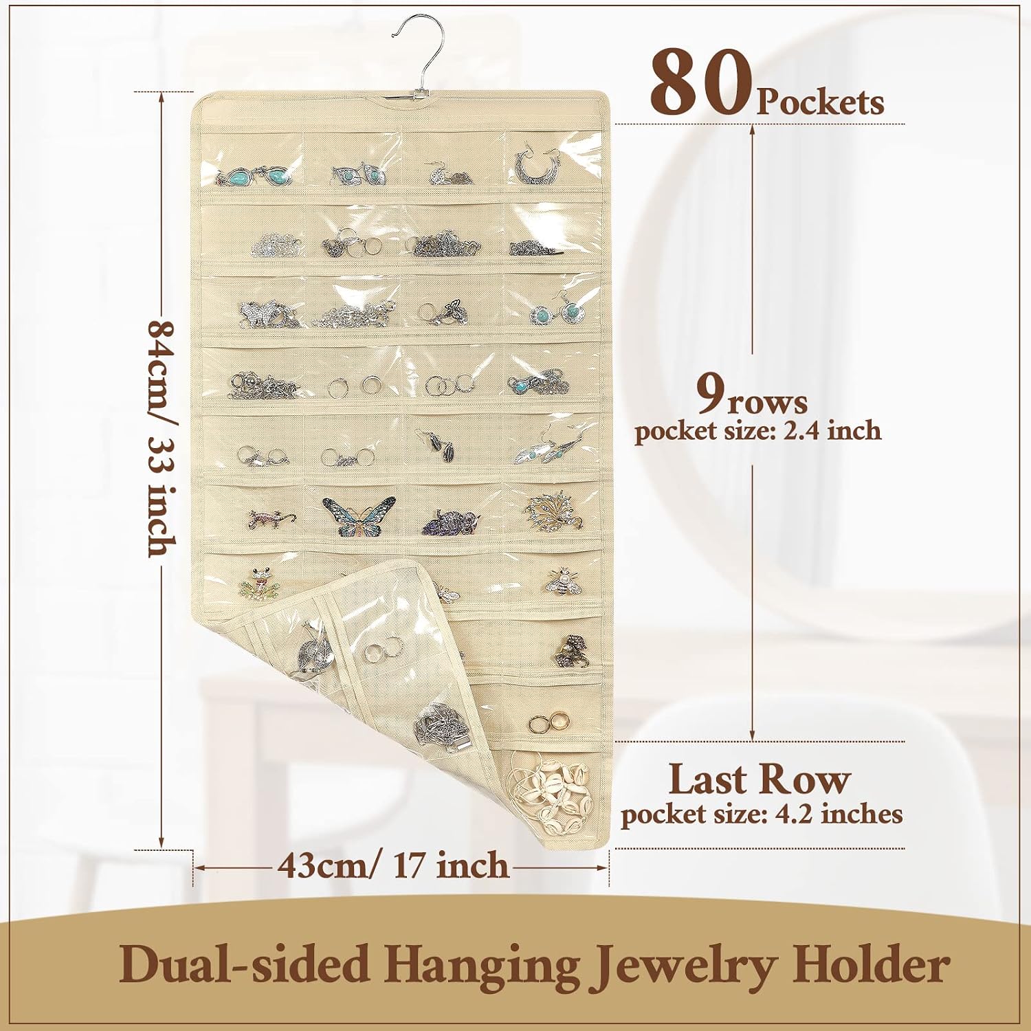 80-Pocket Beige Double-Sided Hanging Jewellery Set of 6 - Image 2