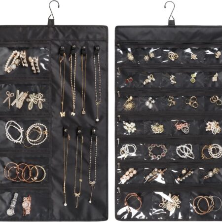 Zippered Metal-Zipper Black Hanging Jewellery Organiser