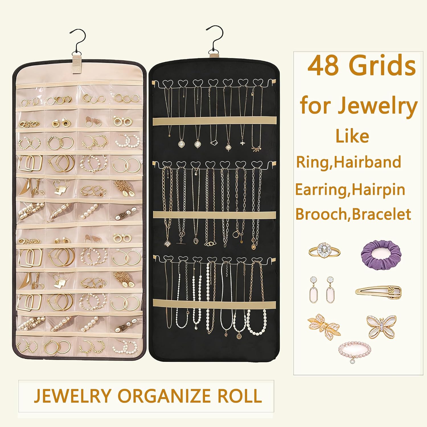 48-Pocket 21-Hook Over-the-Door Hanging Jewellery Organiser - Image 2