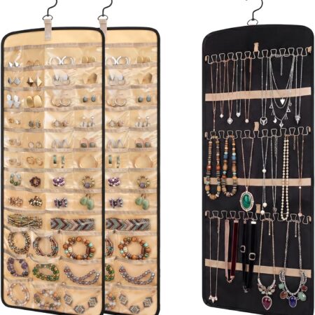 43-Pocket 21-Hook Anti-Tangle Hanging Jewellery Set of 2