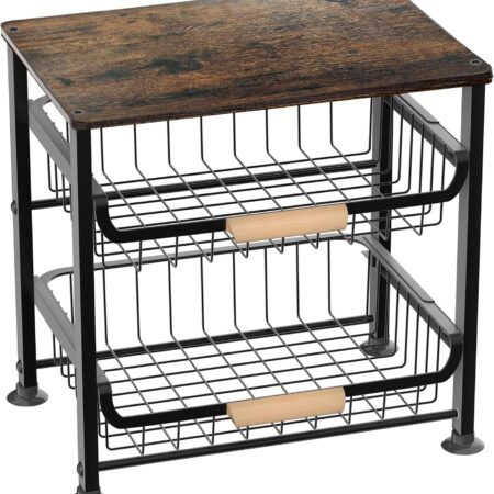 Three-Layer Kitchen Fruit and Snack Storage Basket, Countertop/Tabletop Pull-Out Metal Basket with Handles