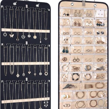 43-Pocket 21-Hook Double-Sided Hanging Jewellery Organiser