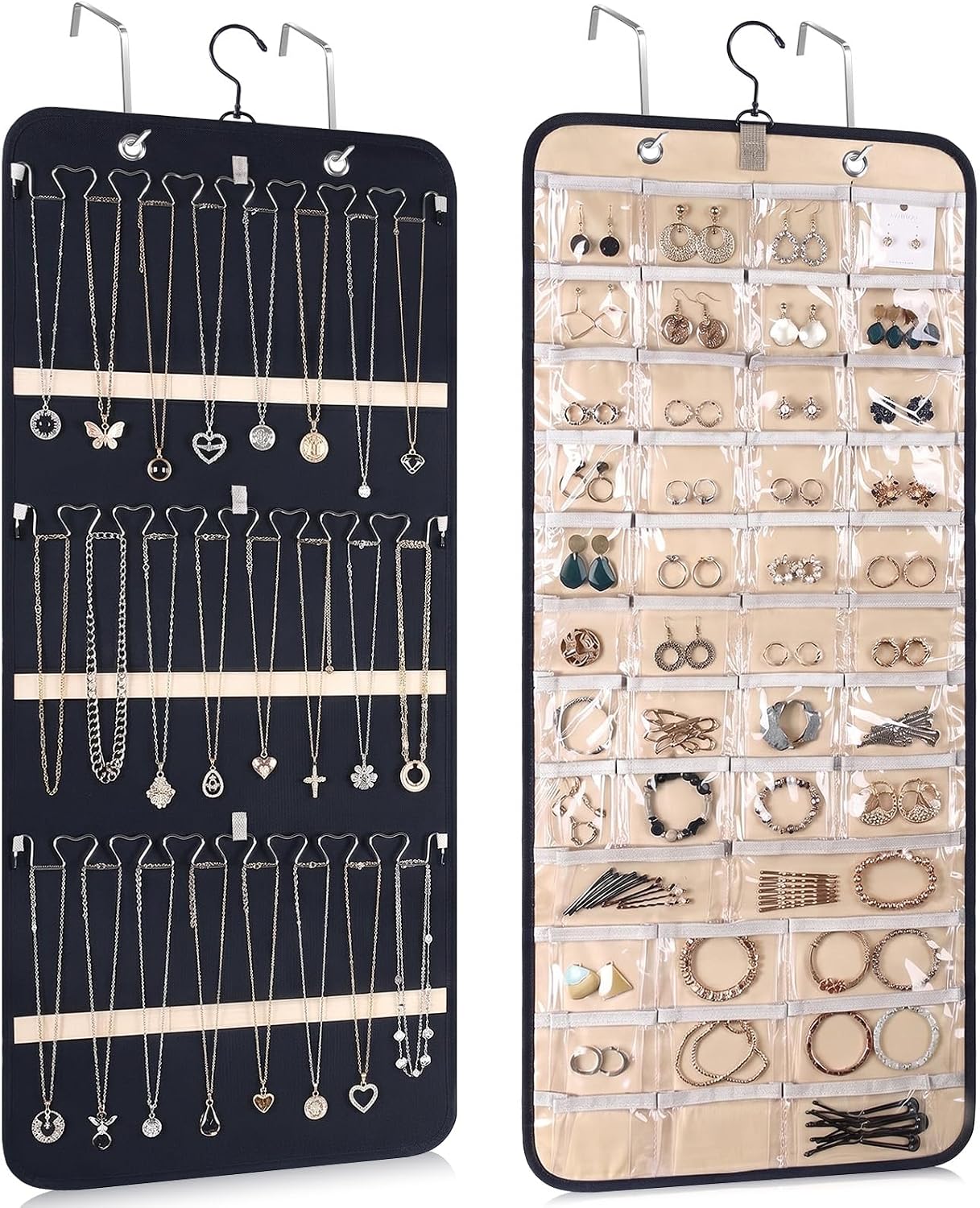 43-Pocket 21-Hook Double-Sided Hanging Jewellery Organiser