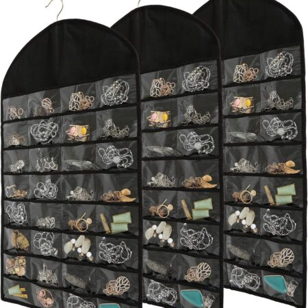 32-Pocket 18-Hook-Loop Double-Sided Hanging Jewellery Set of 3