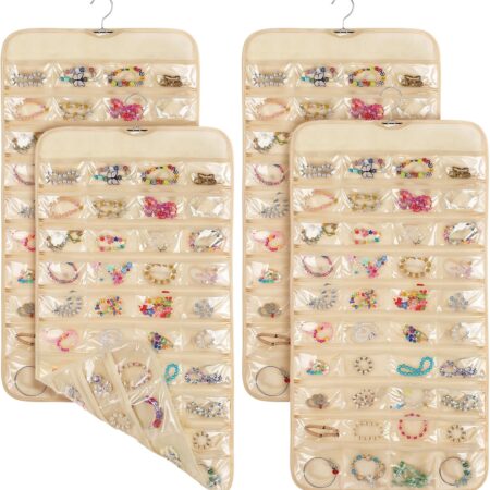 80-Pocket Beige Double-Sided Hanging Jewellery Set of 4