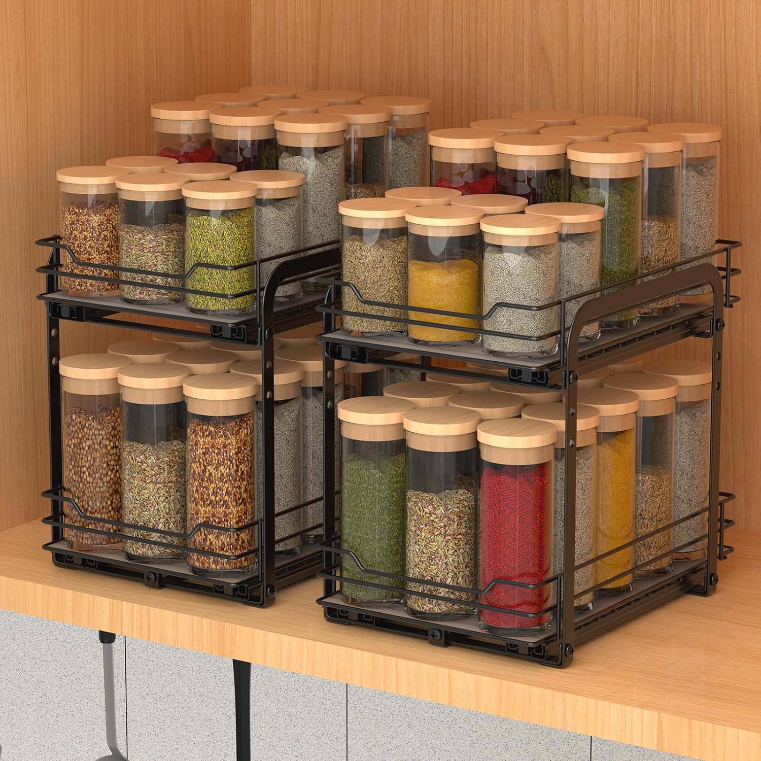 Double-Layer Drawer-Type Spice Rack (7.5''W x 10.5''D x 9.5''H), Height Adjustable Heavy-Duty Metal Basket, Suitable for Cabinet Installation - Image 2