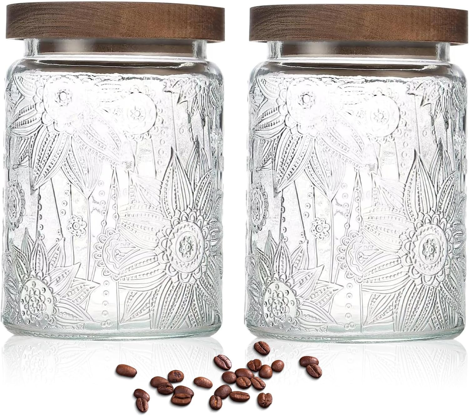 24 OZ Airtight Glass Storage Jar with Bamboo Lid - Vintage Glass Jar Vintage Food Containers Canisters Set for Kitchen Counter & Pantry - Ideal for Sugar, Flour, Coffee, Tea, Candy, Oats, Cereal - Image 2