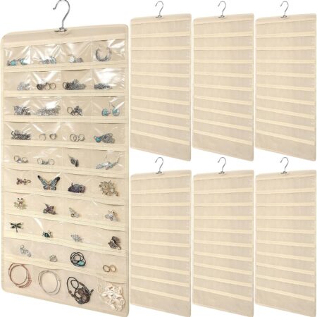 80-Pocket Beige Double-Sided Hanging Jewellery Set of 6
