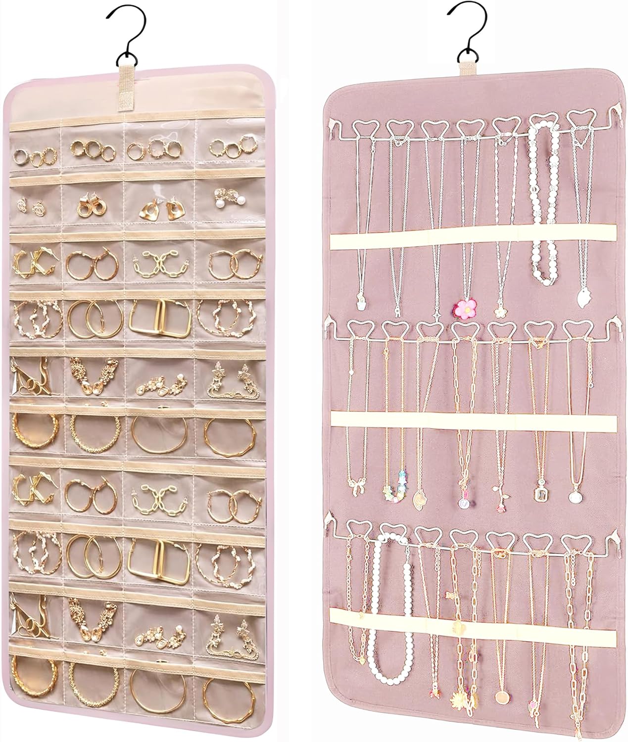 Metal-Hook Pink Large Hanging Jewellery Organiser