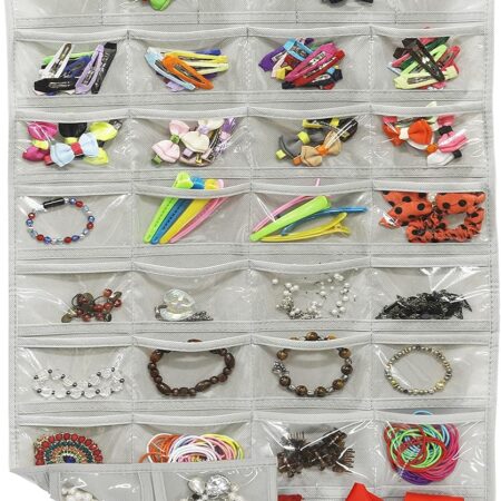 80-Pocket 5-Size Grey Hanging Jewellery Organiser