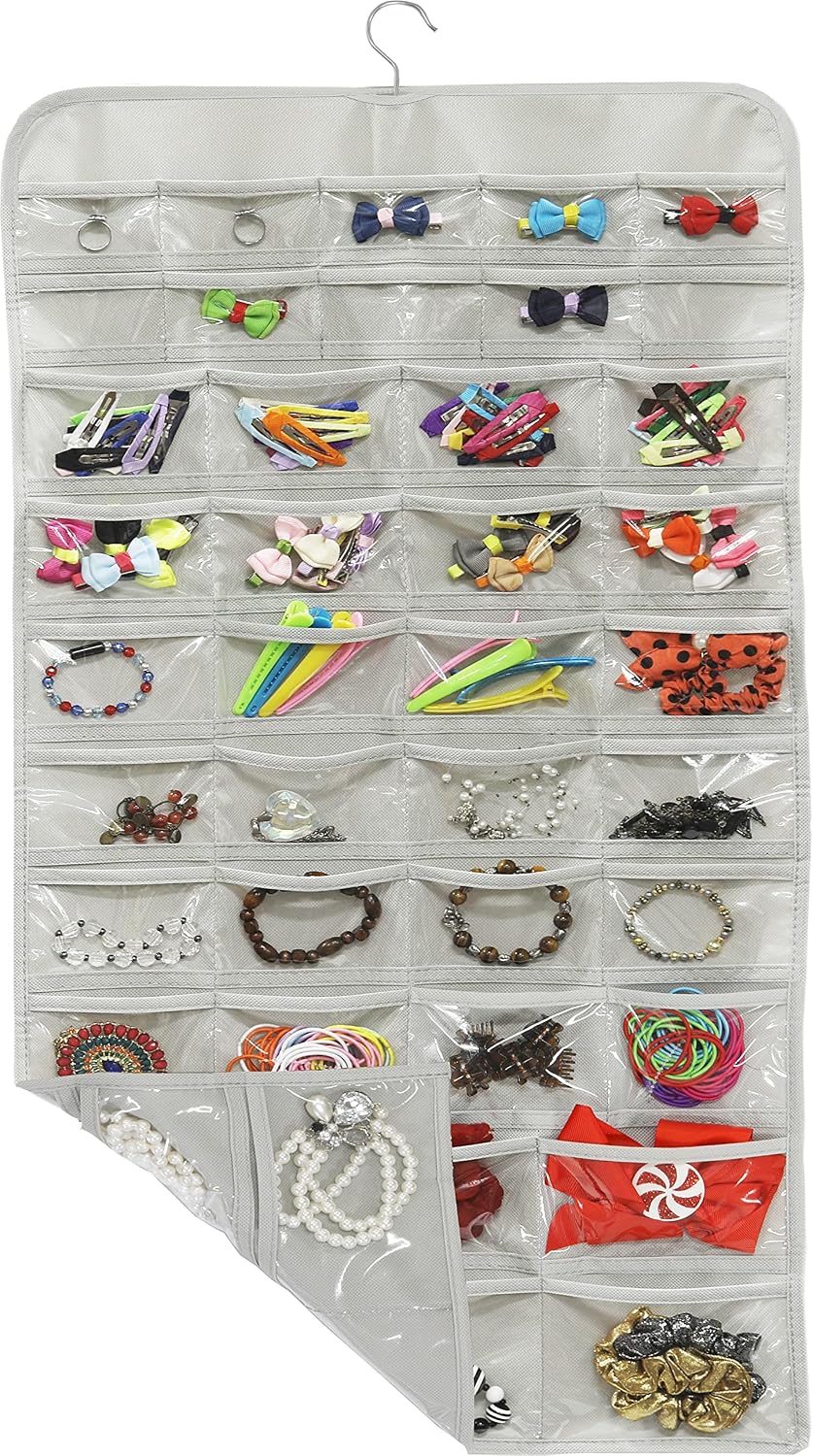 80-Pocket 5-Size Grey Hanging Jewellery Organiser